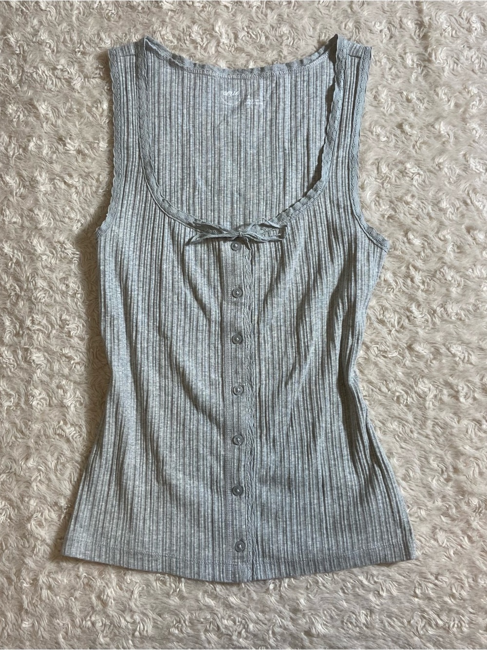 aerie Button Up Ribbed Light Gray Tank Lace S Small